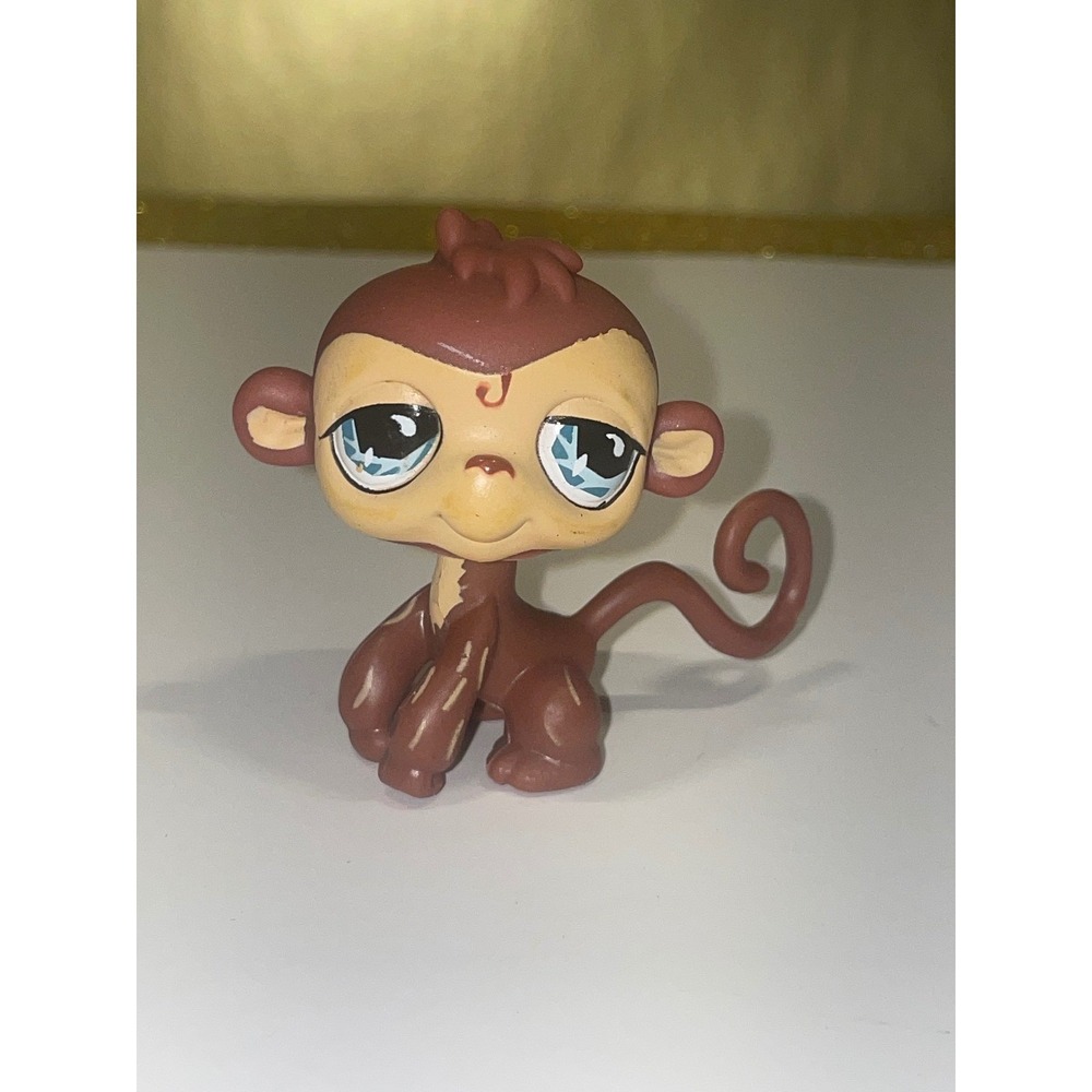 Littlest Pet Shop LPS Monkey Brown Blue Eyes Swirly Tail Toy #485‎